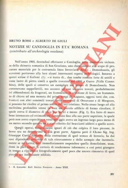 Notizie su Candoglia in età romana (contributo all'archeologia ossolana) .