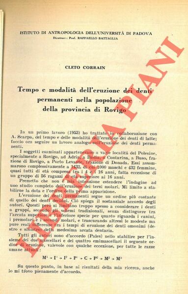 Tempo e modalità dell'eruzione dei denti permanenti nella popolazione della …