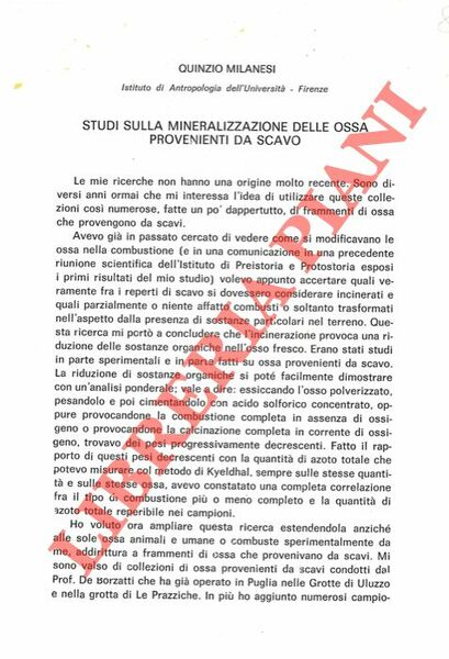 Studi sulla mineralizzazione delle ossa provenienti da scavo.