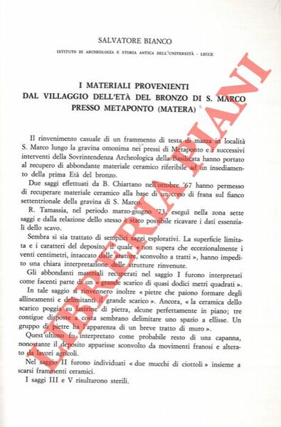 I materiali provenienti dal villaggio dell'Età del Bronzo di S. …