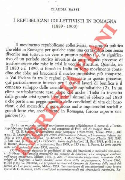 I repubblicani collettivisti in Romagna (1889-1900) .