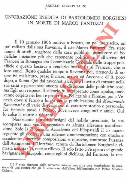 Un'orazione inedita di Bartolomeo Borghesi in morte di Marco Fantuzzi.