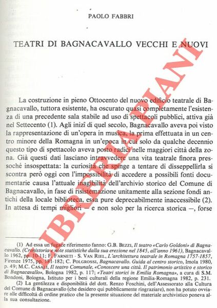 Teatri di Bagnacavallo vecchi e nuovi.