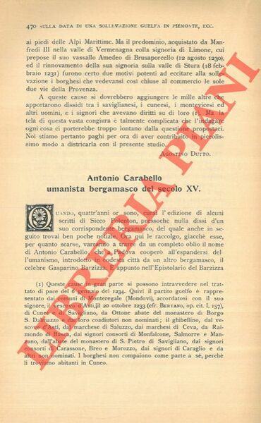 Antonio Carabello umanista bergamasco del secolo XV.