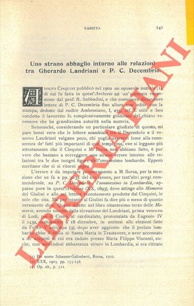 Uno strano abbaglio intorno alle relazioni tra Gherardo Landriani e …