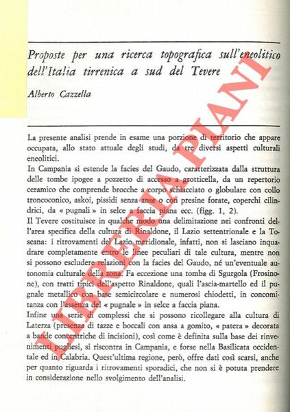 Proposte per una ricerca topografica sull'eneolitico dell'Italia tirrenica a Sud …