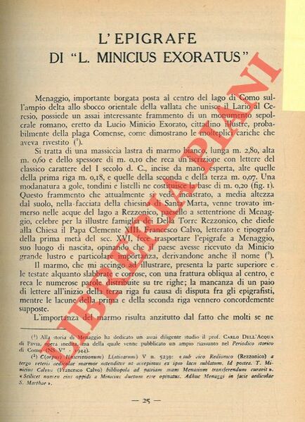 L'epigrafe di “L.Minicius Exoratus” .