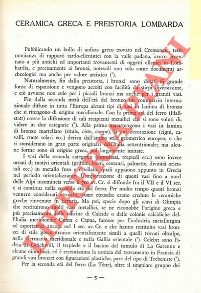 Ceramica greca e preistoria lombarda.