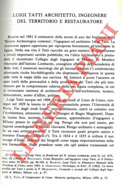 Luigi Tatti architetto, ingegnere del territorio e restauratore.