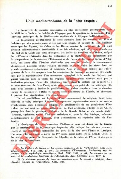 L'aire méditerranéenne de la “tete coupée” .