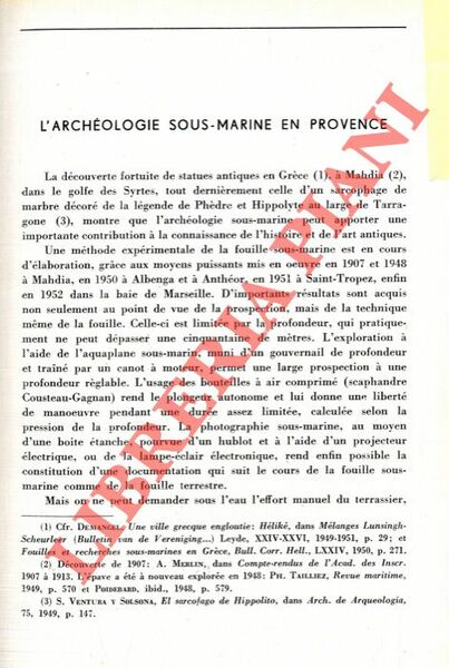 L'archéologie sous-marine en Provence.