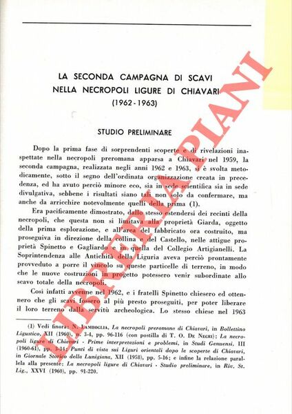 La seconda campagna di scavi nella necropoli di Chiavari (1962-1963) …