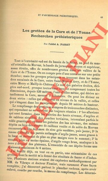 Les grottes de la Cure et de l'Yonne. Recherches préhistoriques.