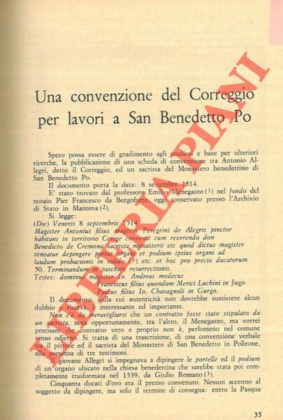 Una convenzione del Correggio per lavori a San Benedetto Po.