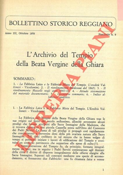 L'Archivio del Tempio della Beata Vergine della Ghiara.