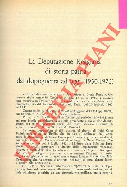 La Deputazione Reggiana di storia patria dal dopoguerra ad oggi …