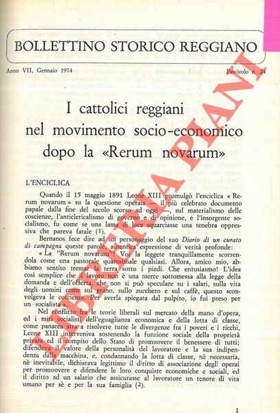 I cattolici reggiani nel movimento socio-economico dopo la “Rerum novarum” …