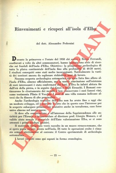 Rinvenimenti e recuperi all'Isola d'Elba.