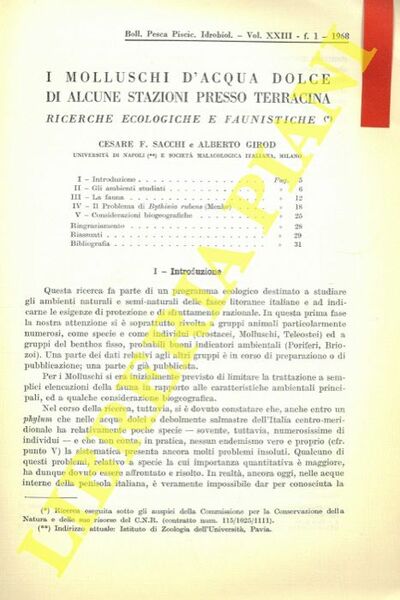 I molluschi d'acqua dolce di alcune stazioni presso Terracina. Ricerche …