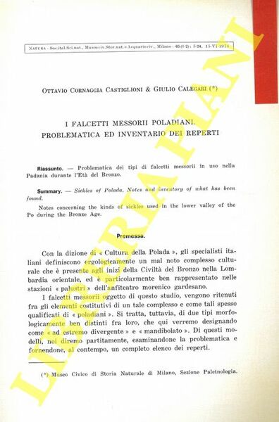 I falcetti messorii poladiani. Problematica ed inventario dei reperti.