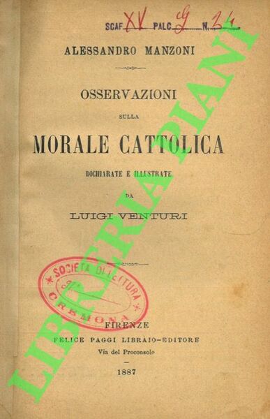 Osservazioni sulla morale cattolica. Dichiarate e illustrate da Luigi Venturi.