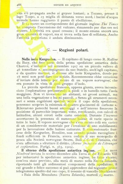 Nelle isole Kerguelen. Il ritorno della spedizione antartica inglese.