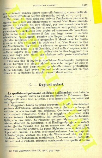 La spedizione Spethmann ed Erkes nell'Islanda. Spedizione Isachsen nelle Spitzberghe.