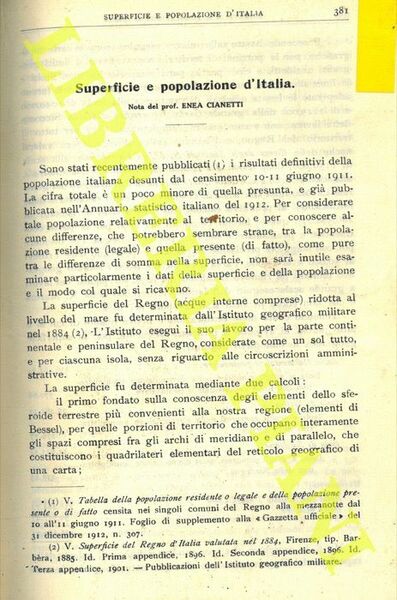 Superficie e popolazione d'Italia.