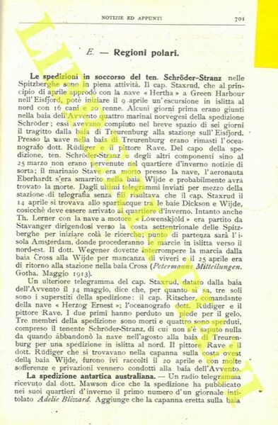 Le spedizioni in soccorso del ten. Schroder-Stranz. La spedizione antartica …
