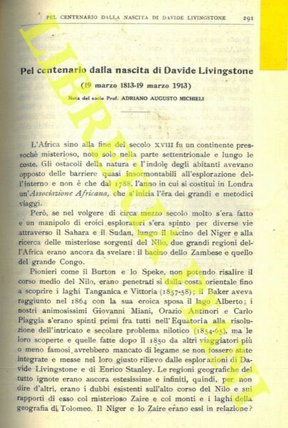 Pel centenario dalla nascita di Davide Livingstone (19 marzo 1813 …