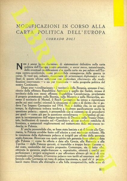 Modificazioni in corso alla carta politica dell'Europa.