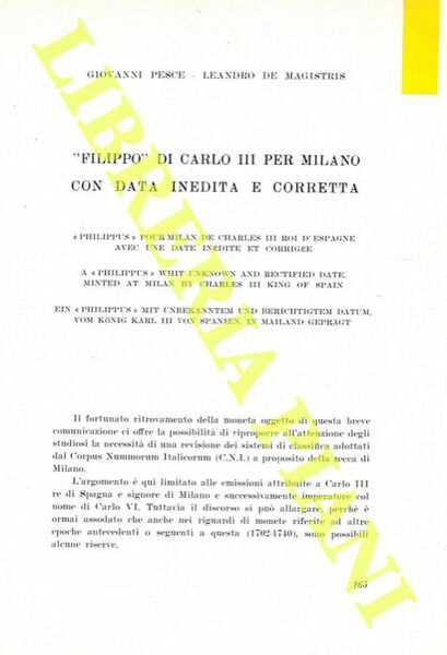 “Filippo” di Carlo III per Milano con data inedita e …