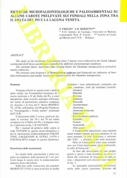 Ricerche micropaleontologiche e paleoambientali su alcune carote prelevate sui fondali …