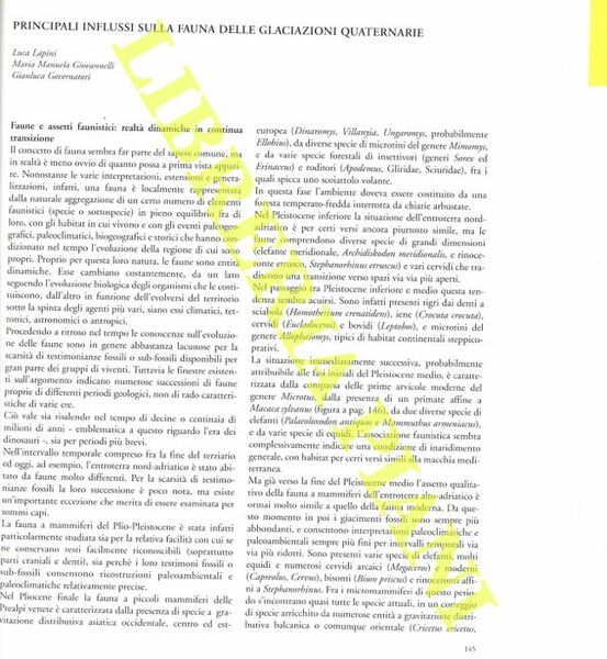 Principali influssi sulla fauna delle glaciazioni quaternarie.