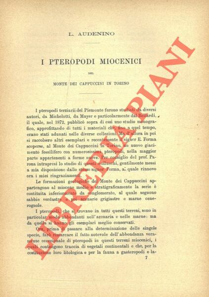 I Pteropodi miocenici del Monte dei Cappuccini in Torino.