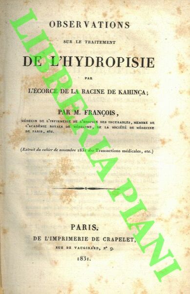 Observations sur le traitement de l'hydropisie par l'ecorce de la …