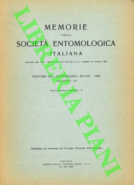 Memorie della Società Entomologica Italiana. Volume del centenario: XLVIII. Fascicolo …