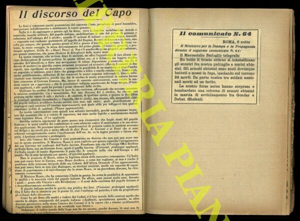 Guerra d'Africa 1935/36. Comunicati ufficiali, articoli di giornali, foto, ecc.