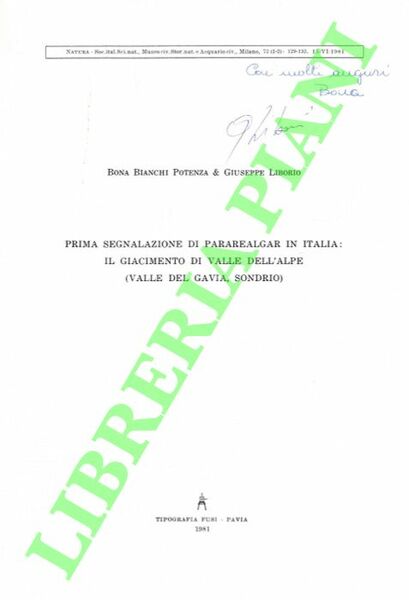 Prima segnalazione di pararealgar in Italia: il giacimento di Valle …