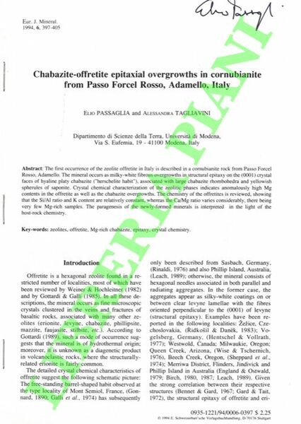 Chabazite-offretite epitaxial overgrowths in cornubianite from Passo Forcel Rosso, Adamello, …