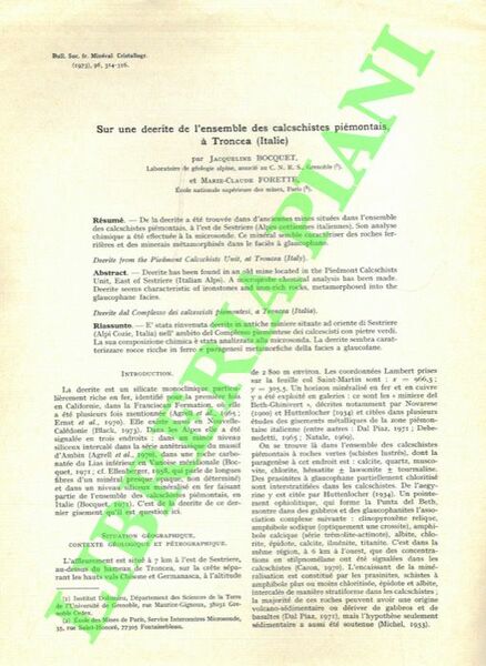 Sur une deerite de l'ensemble des calcschistes piémontais, à Troncea …