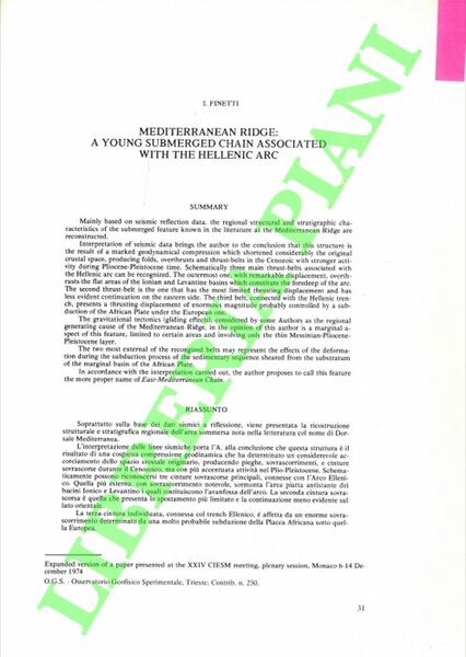 Mediterranean Ridge: a young submerged chain associated with the Hellenic …