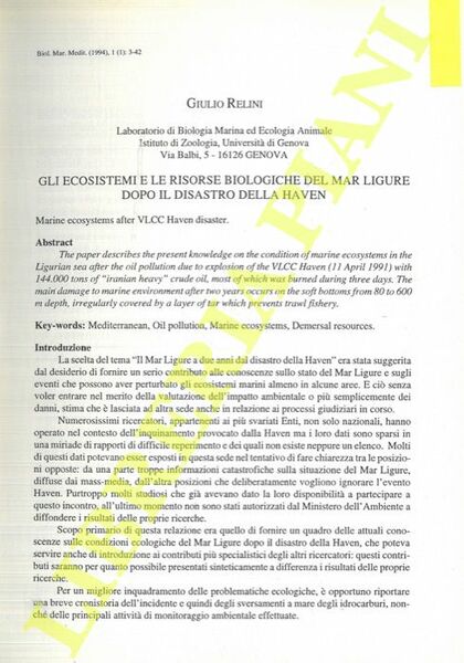 Il Mar Ligure a due anni dal disastro della Haven. …