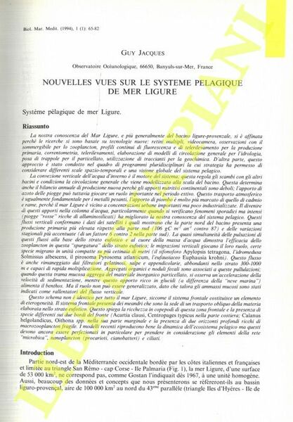 Nouvelles vues sur le systeme pelagique de Mer Ligure.