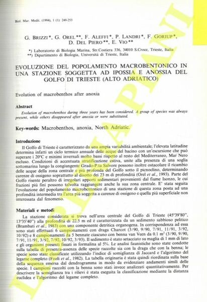 Evoluzione del popolamento macrobentonico in una stazione soggetta ad ipossia …