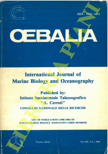 Oebalia. International Journal of Marine Biology and Oceanography. Vol. XII. …