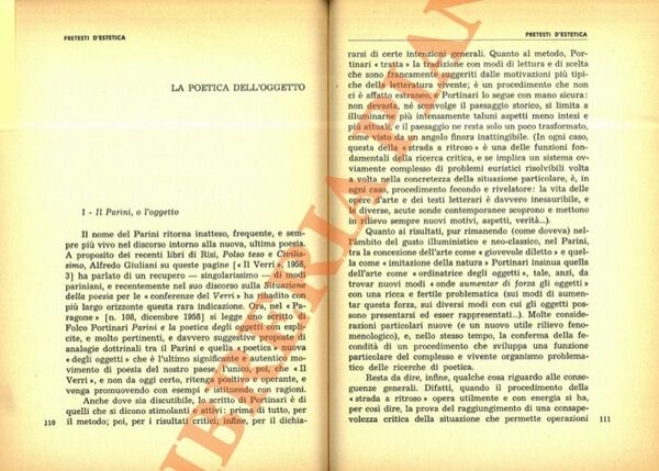 La poetica dell'oggetto. Il Parini, o l'oggetto.