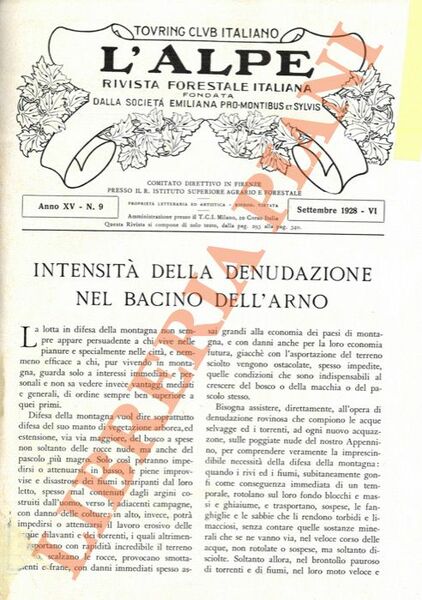 Intensità nella denudazione nel bacino dell'Arno.