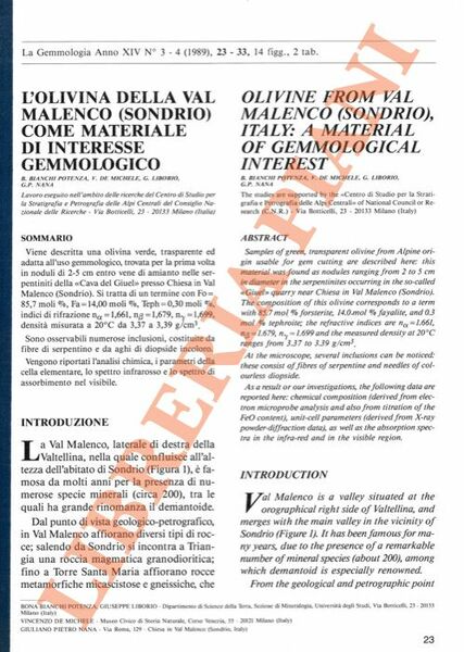 L'olivina della Val Malenco (Sondrio) come materiale d'interesse gemmologico - …