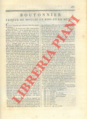 Boutonnier. Faiseur de moules en bois et en métal.